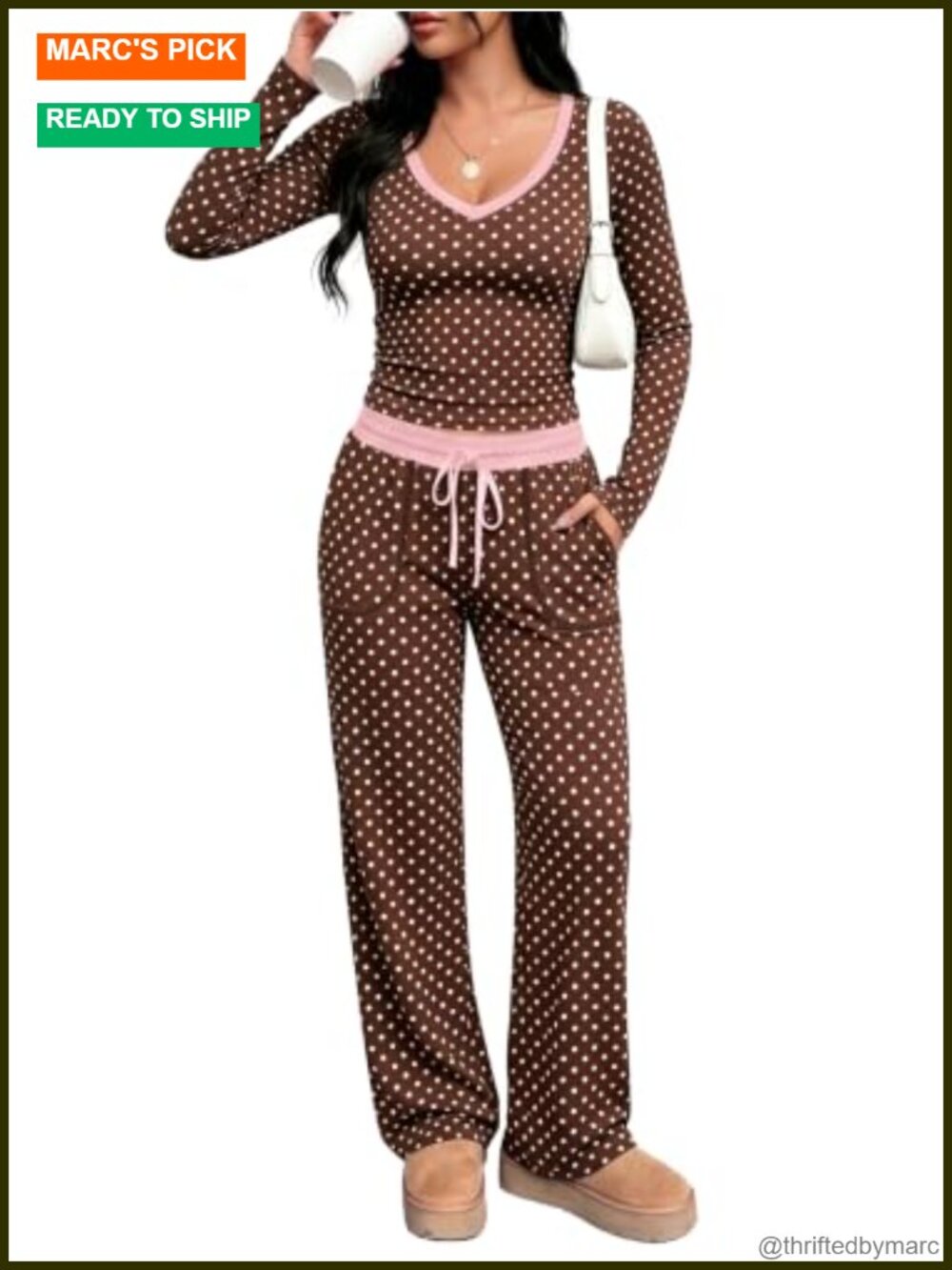 Women's 2 Piece Set Long Sleeve V Neck Top Drawstring Pants Loungewear